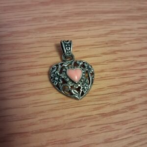 Sterling silver Heart Pendant with Pink Accent